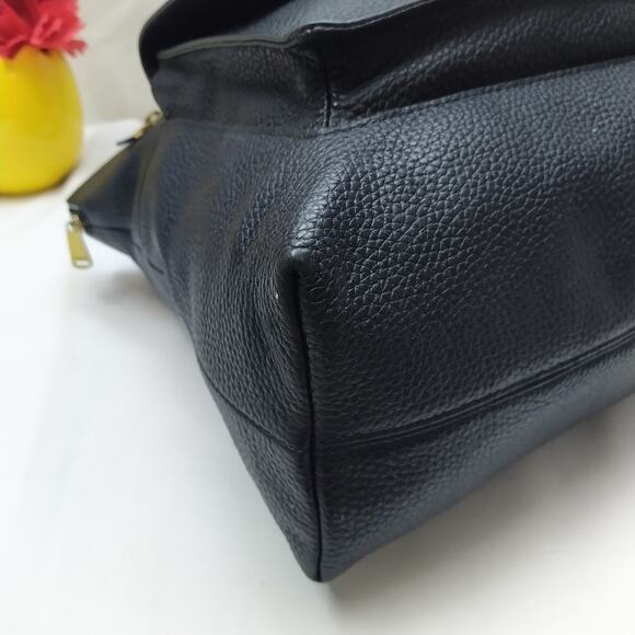 Fossil Black Pebbled Leather Front Pocket Zipper Closure Satchel Shoulder Bag - Picture 16 of 16